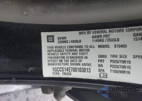 2008 Chevrolet Colorado Ls from USA, damaged, VIN 1GCCS14E788103013